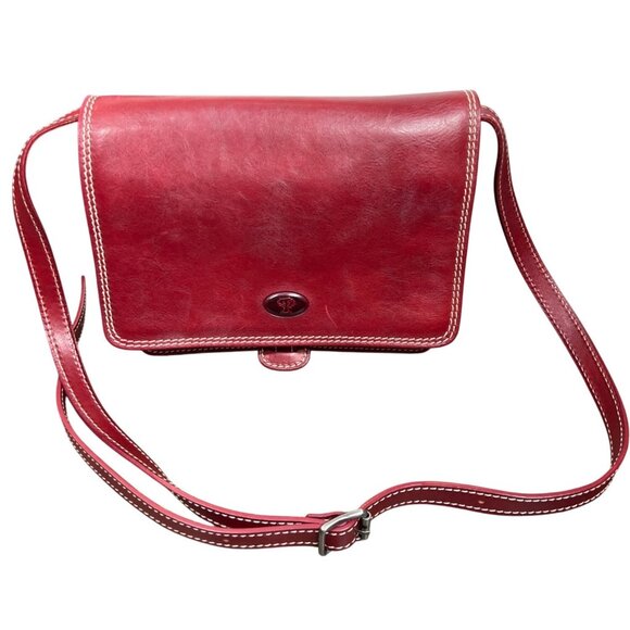 Il Kuoio Handbags - VINTAGE IL KUOIO Handmade Leather Messenger Crossbody Bag Red EUC